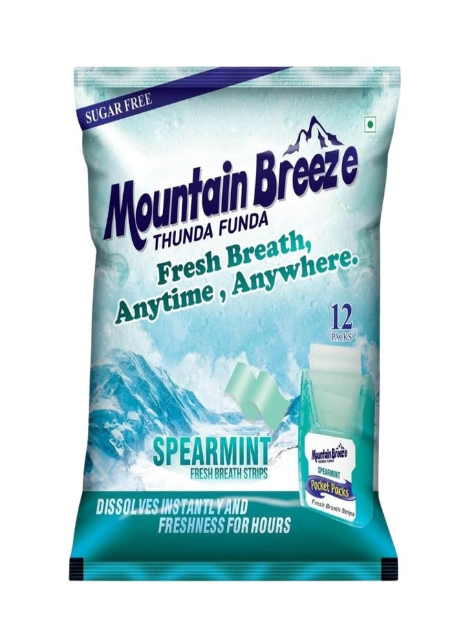 Mountain Breeze Oral Hygiene Mouth Freshener Sugar Free SpearMint Flavoured Breath Strips (18 Strips each Cassatte)-Pack of 1(12 Cassette). - Image 1