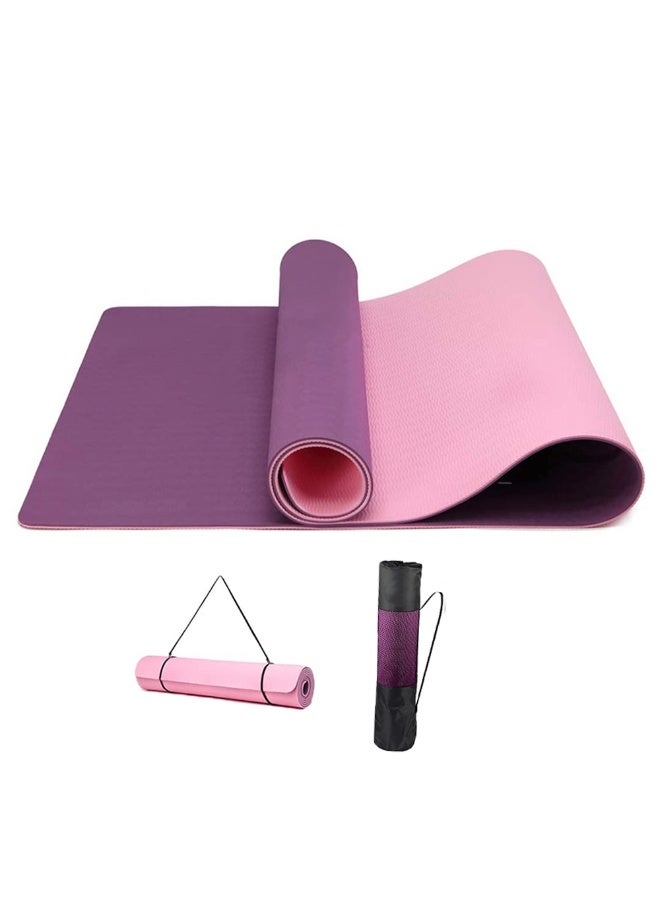 زيريفام سجادة يوجا غير قابلة للانزلاق، سميكة للغاية 6 مم من مادة TPE لتمارين البيلاتس، سجادة تمارين لياقة بدنية صديقة للبيئة للنساء والرجال، سجادة تمارين مع حزام حمل وحقيبة تخزين لصالة الألعاب الرياضية المنزلية وتمارين الأرضية (وردي) - Image 1