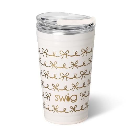 Swig Life 24oz Party Cup Stackable Insulated Travel Coffee Tumbler with EZ Slider Lid Cup Holder Friendly Stainless Steel 24 oz Tumbler Reusable Mug Pretty in Pearl - Image 1