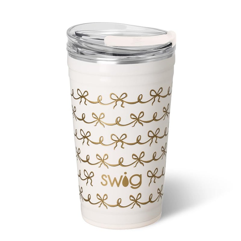 Swig Life 24oz Party Cup Stackable Insulated Travel Coffee Tumbler with EZ Slider Lid Cup Holder Friendly Stainless Steel 24 oz Tumbler Reusable Mug Pretty in Pearl - Image 2