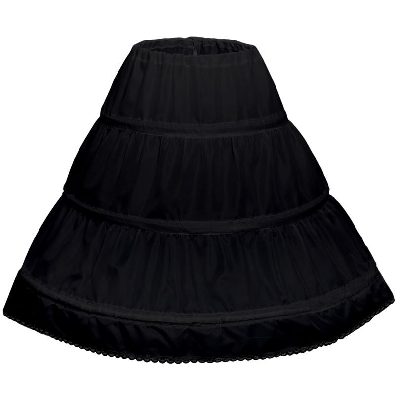 Abaowedding Girls' 3 Hoops Petticoat Full Slip Flower Girl Crinoline Skirt (4-5 yrs) Black - Image 1