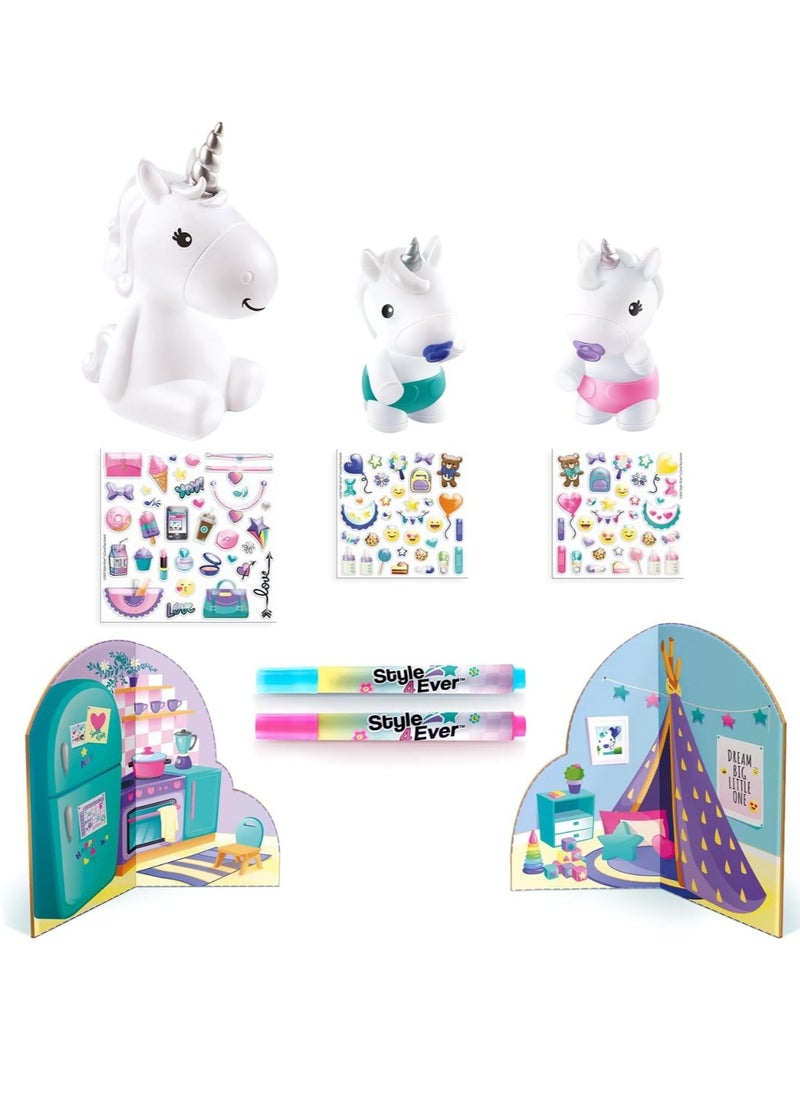 Canal Toys - Canal Toys - Style 4 Ever - The Unicorn Family, Unicorn Mom and Two Babies Figurines to Decorate - Image 1