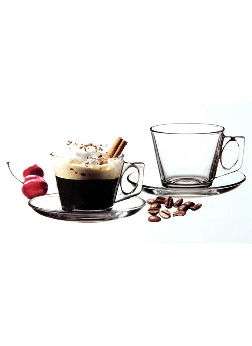 Paşabahçe Vella Tea and Coffee Set with Plates, 6 Pieces