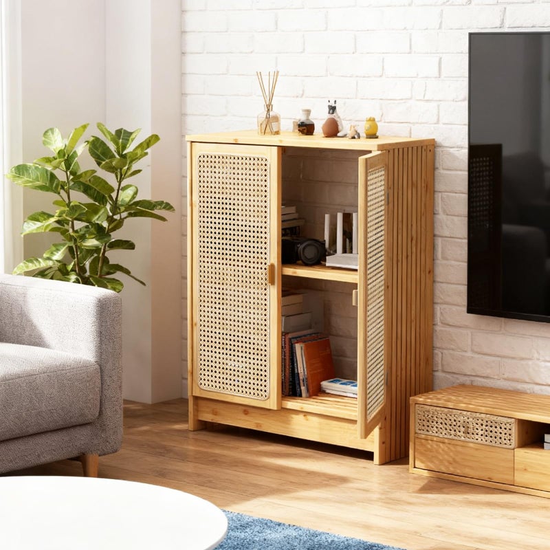 Jueraori WiFi Router Storage Cabinet with Adjustable Shelves, 2-Tier Bamboo Rattan Standing Modem Organizer Box for Home & Office, No Back Panel, 27.6" x 19.7" x 9.8" - Image 2