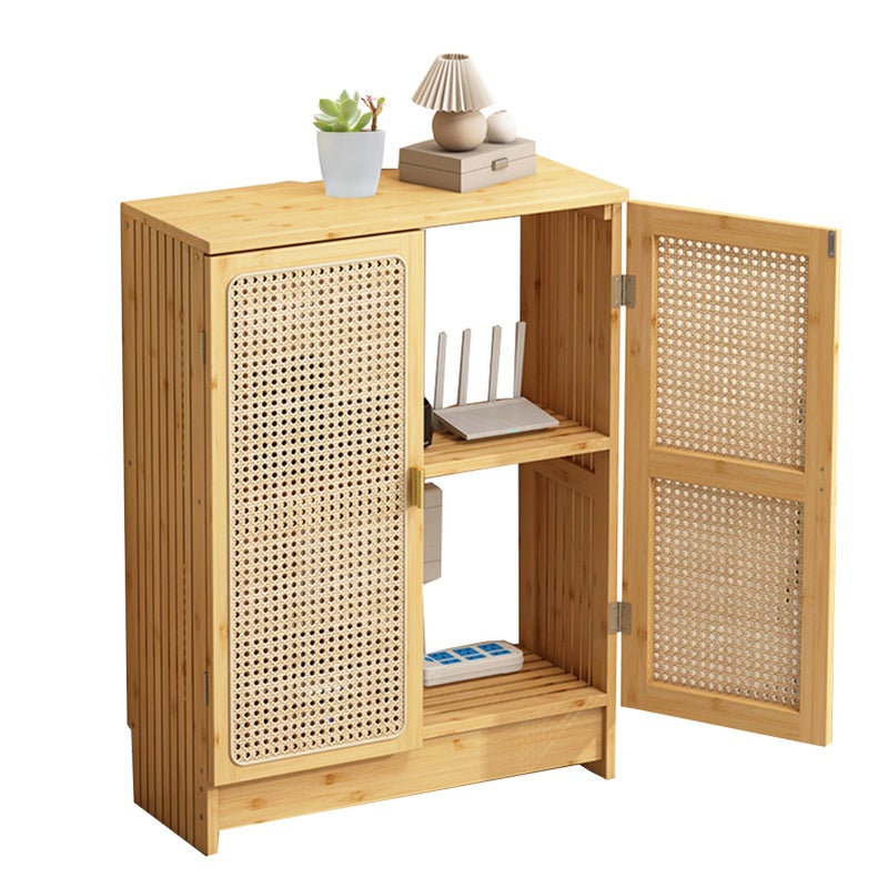 Jueraori WiFi Router Storage Cabinet with Adjustable Shelves, 2-Tier Bamboo Rattan Standing Modem Organizer Box for Home & Office, No Back Panel, 27.6" x 19.7" x 9.8" - Image 1