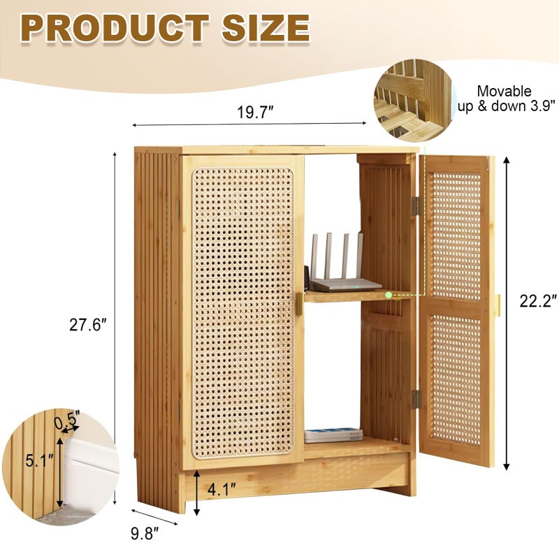 Jueraori WiFi Router Storage Cabinet with Adjustable Shelves, 2-Tier Bamboo Rattan Standing Modem Organizer Box for Home & Office, No Back Panel, 27.6" x 19.7" x 9.8" - Image 5