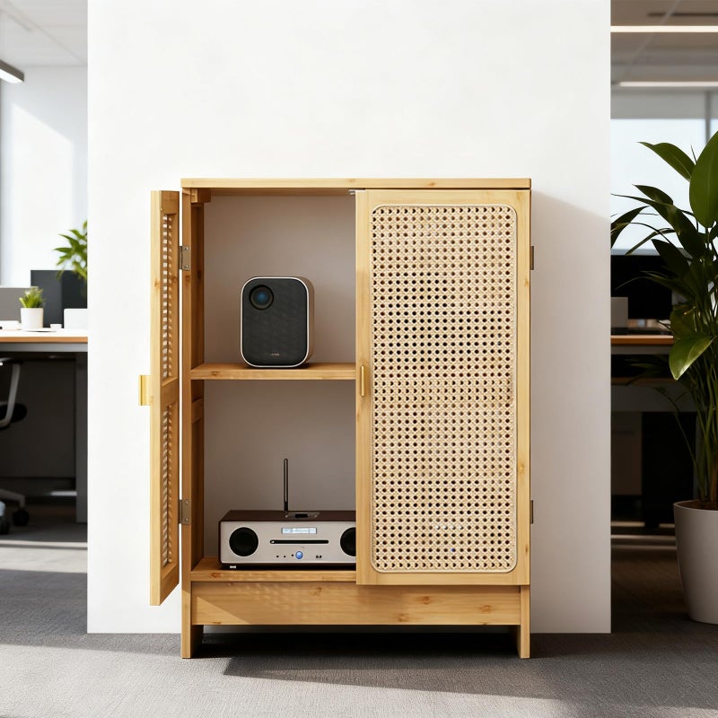 Jueraori WiFi Router Storage Cabinet with Adjustable Shelves, 2-Tier Bamboo Rattan Standing Modem Organizer Box for Home & Office, No Back Panel, 27.6" x 19.7" x 9.8" - Image 3