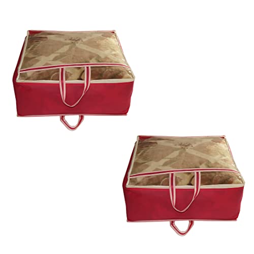 AARON INC Present 2 Pack Non Woven Pink Blanket Storage Bags With Handle, Front Transparent Window, Large Size, Under Bed Storage, Sturdy Zipper - Image 1
