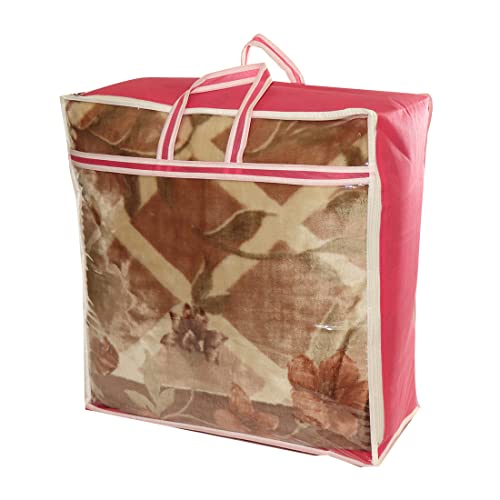 AARON INC Present 2 Pack Non Woven Pink Blanket Storage Bags With Handle, Front Transparent Window, Large Size, Under Bed Storage, Sturdy Zipper - Image 5