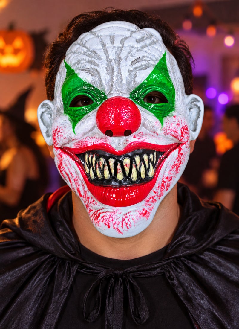 Trentor Halloween Joker Clown Mask with White Face, Green Eye Paint and Red Nose - Image 2