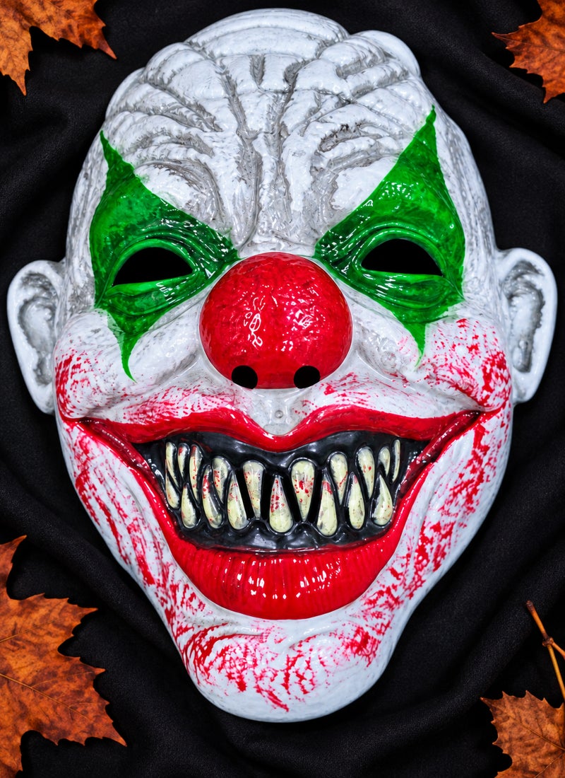 Trentor Halloween Joker Clown Mask with White Face, Green Eye Paint and Red Nose - Image 1