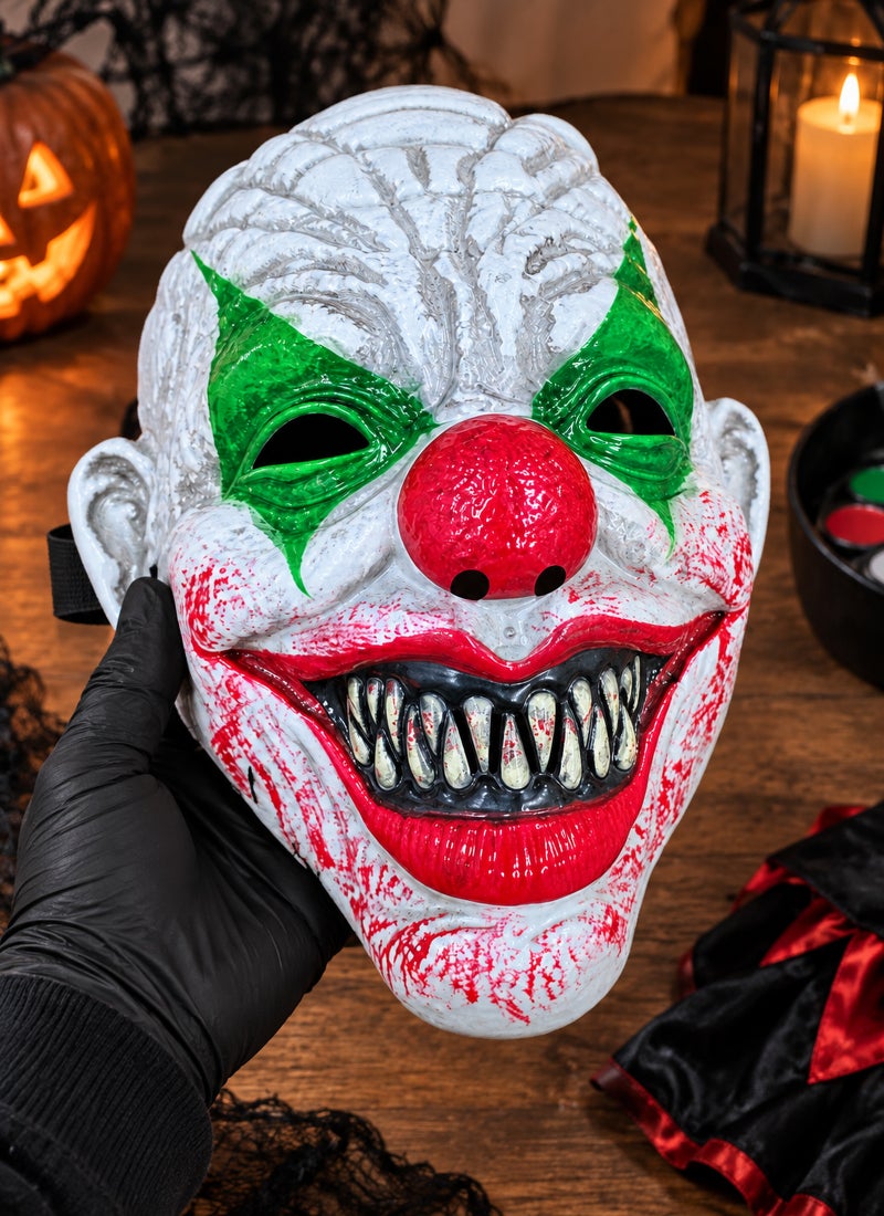 Trentor Halloween Joker Clown Mask with White Face, Green Eye Paint and Red Nose - Image 3