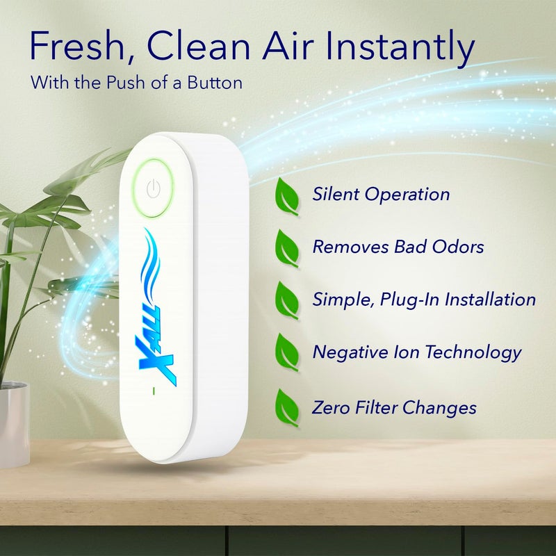 X-All منقي الهواء المصغر X-All Air Ionizer - منقي هواء قابل للتوصيل لغرفة النوم، المنزل، المكتب - ينقي الهواء من الحيوانات الأليفة، الطهي، القمامة، والدخان - Image 2
