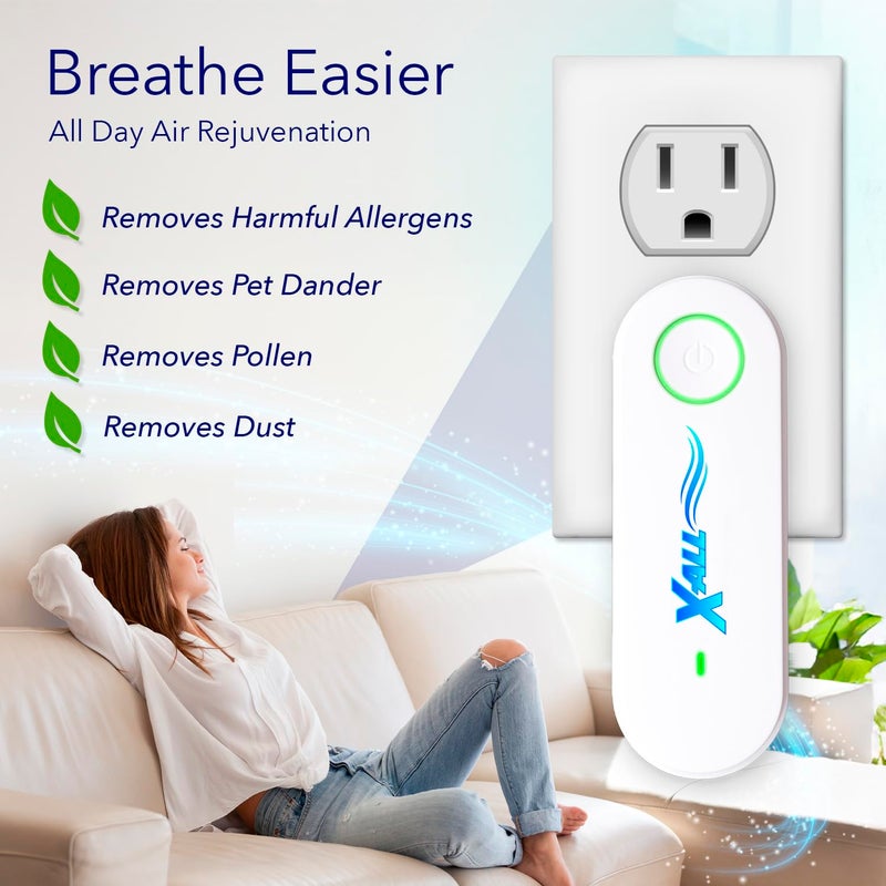 X-All منقي الهواء المصغر X-All Air Ionizer - منقي هواء قابل للتوصيل لغرفة النوم، المنزل، المكتب - ينقي الهواء من الحيوانات الأليفة، الطهي، القمامة، والدخان - Image 5
