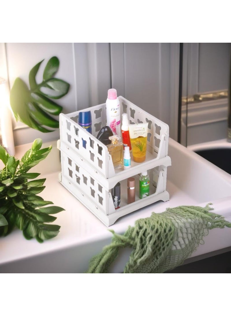 iSTAR iSTAR 2-Layer Plastic Foldable Cloth Organizer Storage Box | Stackable Organizer for Almirah Wardrobe and Cupboard | Modular Storage Solution for Clothes, Accessories and Essentials (White)  - Image 2