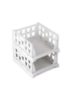 iSTAR 2-Layer Plastic Foldable Cloth Organizer Storage Box | Stackable Organizer for Almirah Wardrobe and Cupboard | Modular Storage Solution for Clothes, Accessories and Essentials (White)