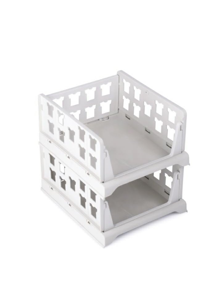 iSTAR iSTAR 2-Layer Plastic Foldable Cloth Organizer Storage Box | Stackable Organizer for Almirah Wardrobe and Cupboard | Modular Storage Solution for Clothes, Accessories and Essentials (White)  - Image 1