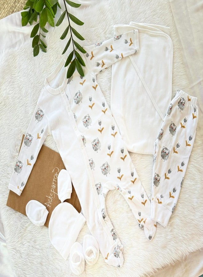 Picksparrow Premium Cotton Unisex Baby Shower Gift/Newborn Baby Girl and Baby Boy Gift (Owl) (SNAP (Set of 6), 9-12 Months) - Image 2