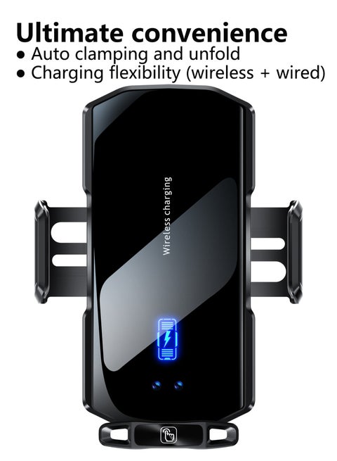 حامل هاتف محمول للسيارة، حامل هاتف للسيارة يتم تثبيته تلقائيًا، يدعم حامل شاحن الهاتف اللاسلكي والسلكي للسيارة، حامل الهاتف المحمول للسيارة