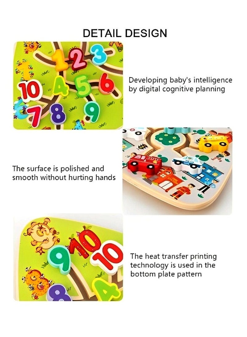 Pairing Maze & Assemble Cognitive Wooden Puzzles for Toddlers, Teacher Parents Early Learning Support Tools, Montessori Motor & Sensory Skill Development Shape Matching Toys (Digital Track Pattern)  - Image 3