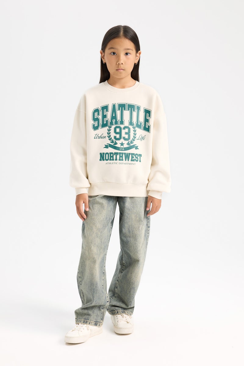 DeFacto Girl Relax Fit Crew Neck Printed Sweatshirt  - Image 2