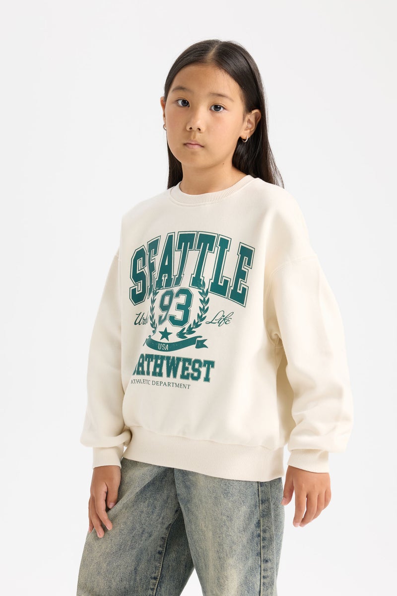 DeFacto Girl Relax Fit Crew Neck Printed Sweatshirt  - Image 5