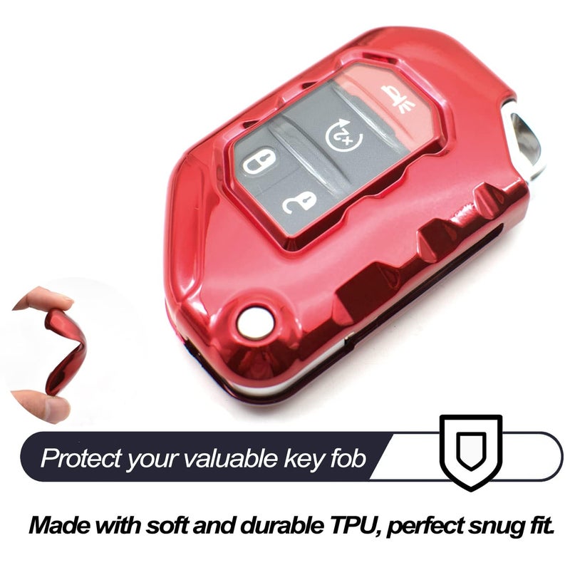 MECHCOS Compatible with Jeep Wrangler JL JLU Rubicon Wagoneer Gladiator JT Sahara JLU Red TPU Flip Key Fob Cover Case Remote Holder Skin Protector Sleeve Accessories - Image 3