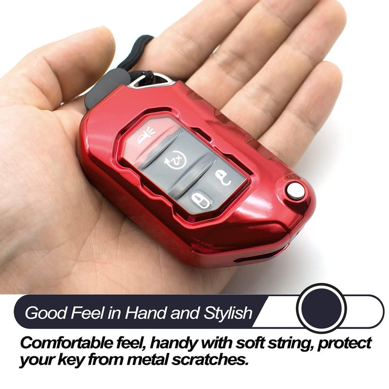 MECHCOS Compatible with Jeep Wrangler JL JLU Rubicon Wagoneer Gladiator JT Sahara JLU Red TPU Flip Key Fob Cover Case Remote Holder Skin Protector Sleeve Accessories - Image 4