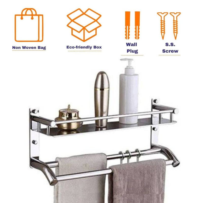 RKOING Stainless Steel Multipurpose3Tier Bathroom Shelfwith Towel HolderTowel HooksBathroom Accessories WallMountChrome Finish - Image 5