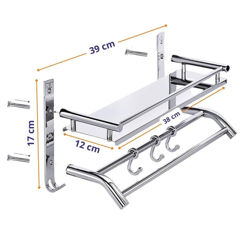 RKOING Stainless Steel Multipurpose3Tier Bathroom Shelfwith Towel HolderTowel HooksBathroom Accessories WallMountChrome Finish - Image 2