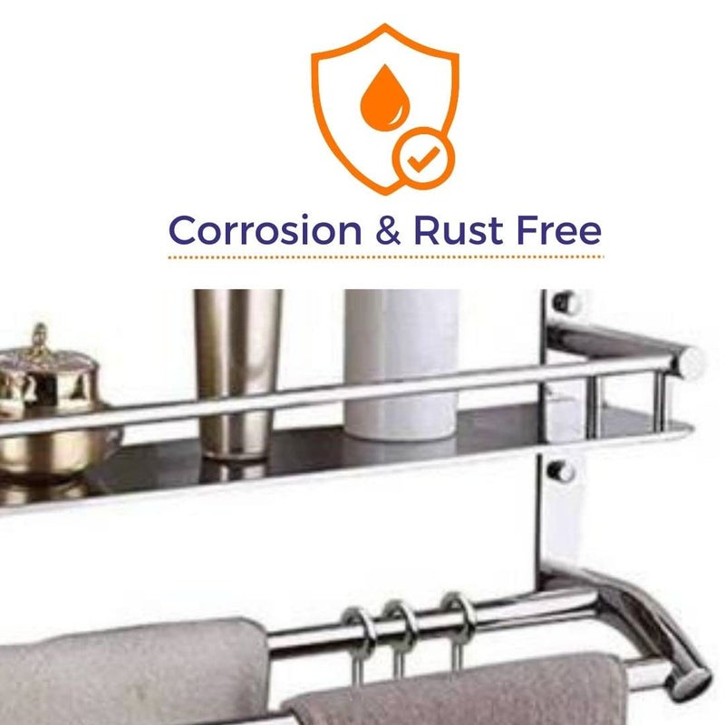 RKOING Stainless Steel Multipurpose3Tier Bathroom Shelfwith Towel HolderTowel HooksBathroom Accessories WallMountChrome Finish - Image 4