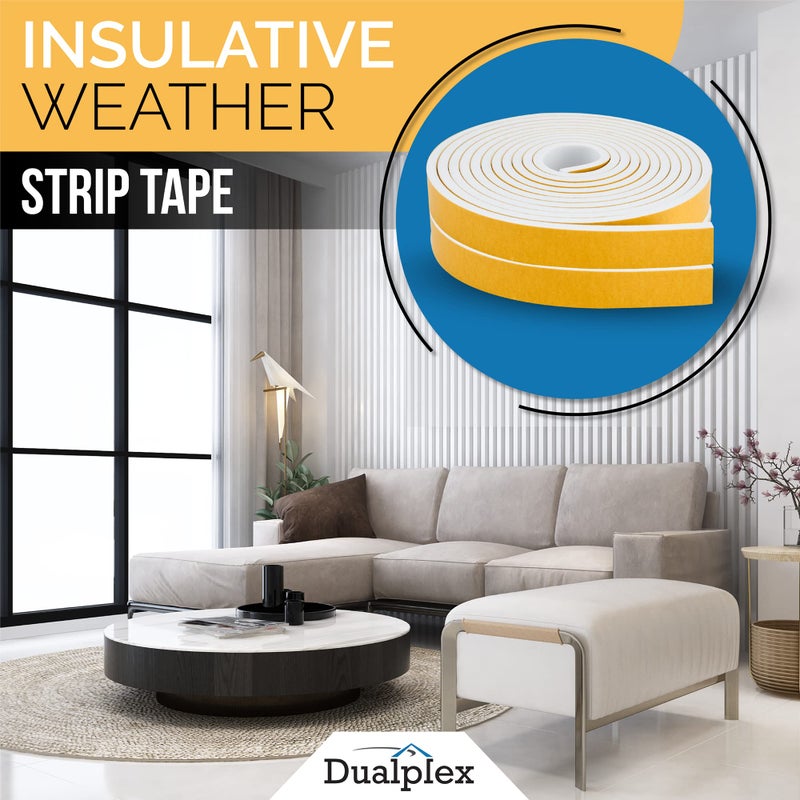 Dualplex High Density Foam Weather Stripping Door Seal Strip Insulation Tape Roll for Insulating Door Frame, Window, Air Conditioner | Self Adhesive Sealing Weatherstrip (White, 1 in x 1/8 in x 30 Ft) - Image 3