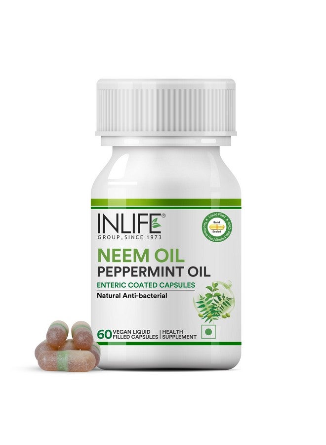 Inlife زيت النيم INLIFE 350 ملغ مع زيت النعناع 150 ملغ | مكمل صحي للهضم والعناية بالبشرة والشعر | كبسولات مغلفة معوية - 60 كبسولة سائلة نباتية (عبوة من 1، 60) - Image 1