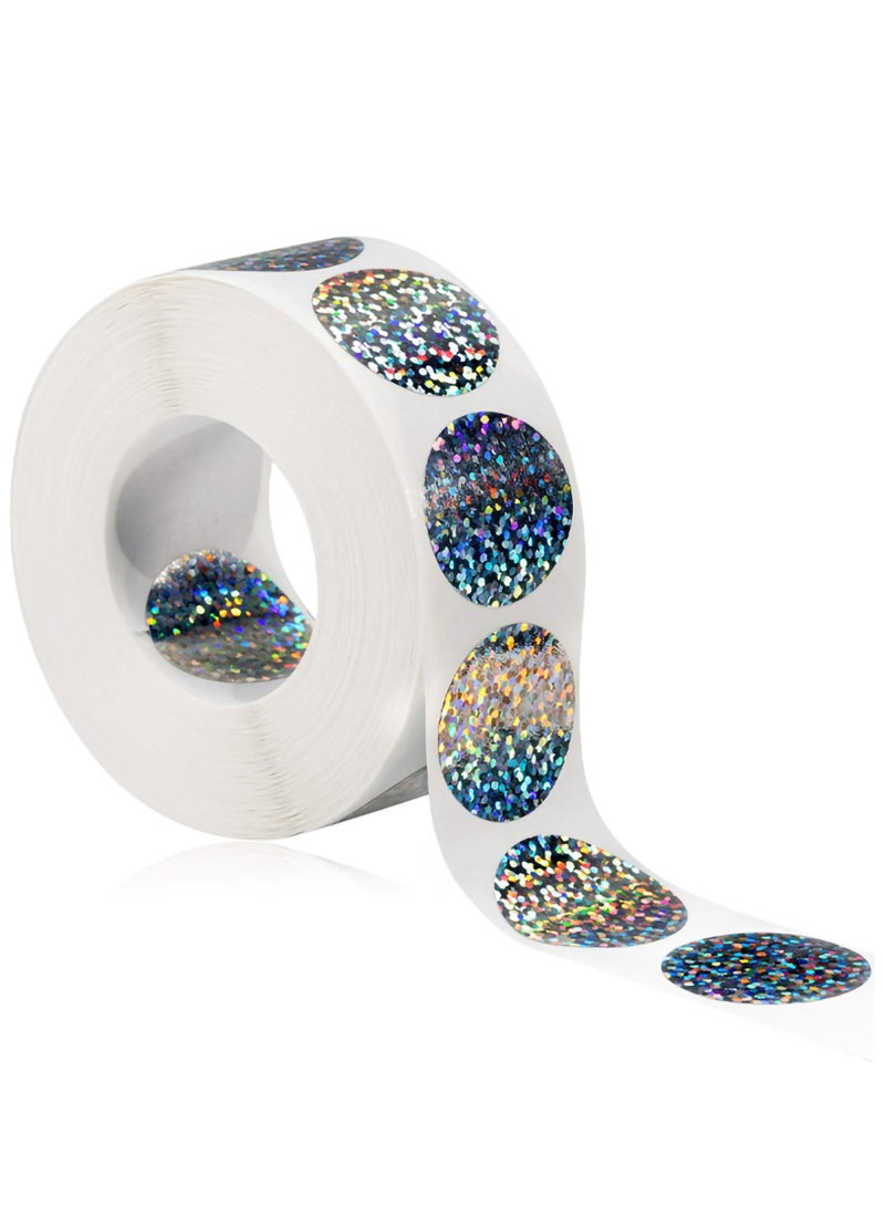 SOLARAE ملصقات خدش، ملصقات هولوجرافية لامعة DIY بحجم 1 بوصة دائرية مناسبة لصنع الخاصة بك، مفاجآت، إلخ. (لفة واحدة من 300 ملصق) - Image 1