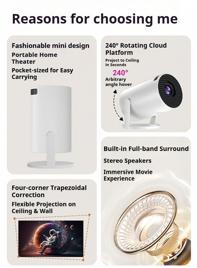 Portable Mini Projector with Android System Bluetooth Auto Vertical Correction FULL HD 1080P 360°Rotatable Outdoor Movie for Phone - Image 4