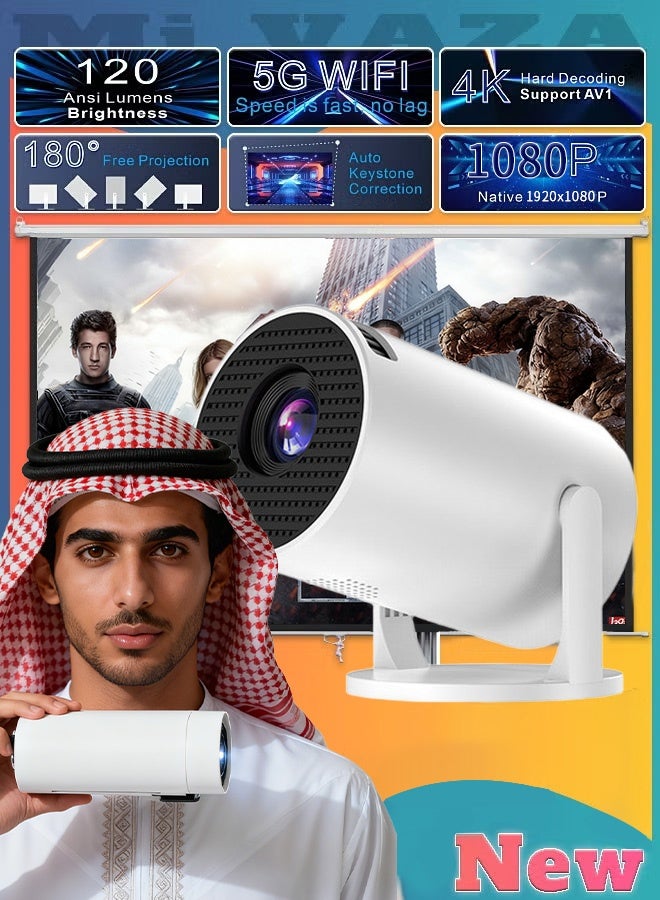 Portable Mini Projector with Android System Bluetooth Auto Vertical Correction FULL HD 1080P 360°Rotatable Outdoor Movie for Phone - Image 2