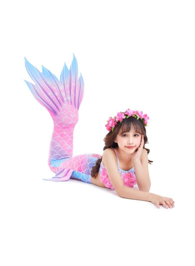 GGEROU Children's Mermaid Swimwear Girls' Colorful Mermaid Tail Three Piece Swimwear Set - Image 3