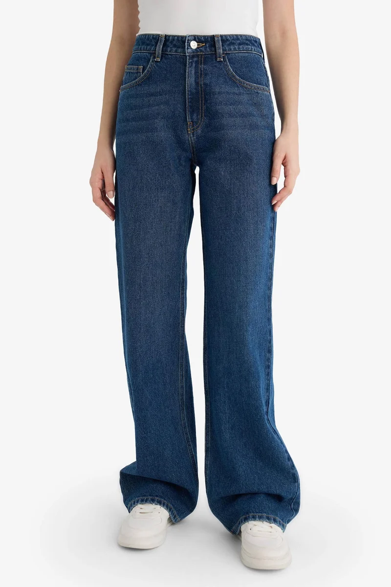Defacto  100% Cotton Straight Wide High Waist Long Jeans for Women | Best Price UAE