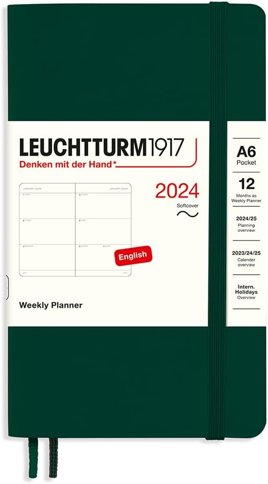 LEUCHTTURM1917 LEUCHTTURM1917  Weekly Planner 2024 with extra booklet Pocket A6 Softcover Forest Green Jan 1  Dec 31 2024  - Image 1