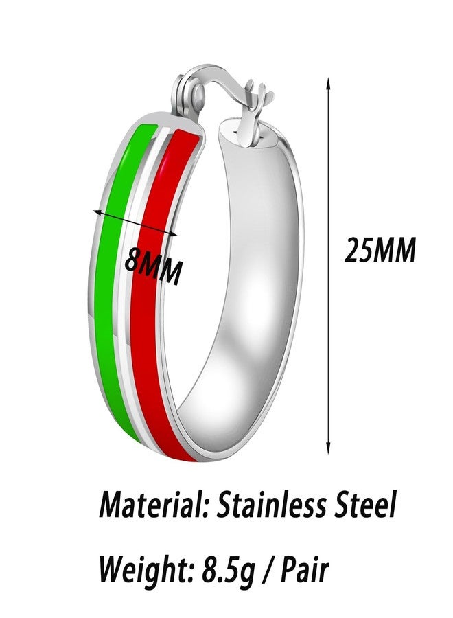 Nanafast Christmas Earrings Stainless Steel Christmas Hoop Earrings for Women Xmas Red Green Hoop Earrings-Silver Red&White&Green - Image 4