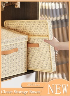 DUNISO 2 Pieces Fabric Closet Storage Organizer Set Foldable Clothes Boxes Large Capacity Wardrobe Stackable Closet Drawer with Handle for Leggings Stockings Socks Underwear  - Image 1