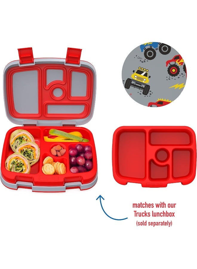 BentgoÂ® Kids Prints Tray with Transparent Cover - Reusable, BPA-Free, 5-Compartment Meal Prep Container with Built-In Portion Control for Healthy Meals At Home & On the Go (Trucks) - Image 2