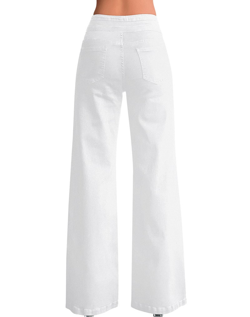 roswear Womenâ€™s Wide Leg Jeans Casual High Waisted Stretch Baggy Loose Denim Pants White Medium - Image 2