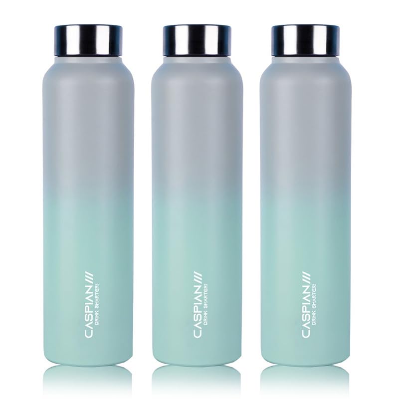 CASPIAN /// Astra ISI Certified Stainless Steel Water Bottle 1ltr.(Grey & Green, 1 Litre, Set of 3)|Leak Proof Thunder for Fridge Home Office Travel School Kids Boys Girls Adults Sports Gym|BPA Free - Image 1