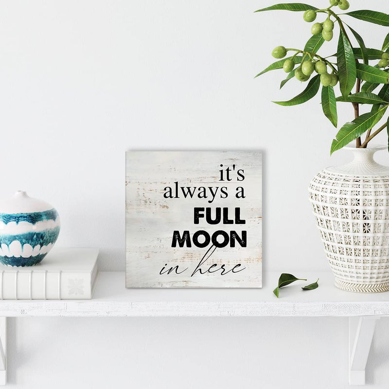 MAVOTEN Rustic Full Moon Bathroom Wood Box Sign Humor Toilet Wooden Box Sign Farmhouse Home Restroom Desk Shelf Decor (5 X 5 Inch) - Image 4