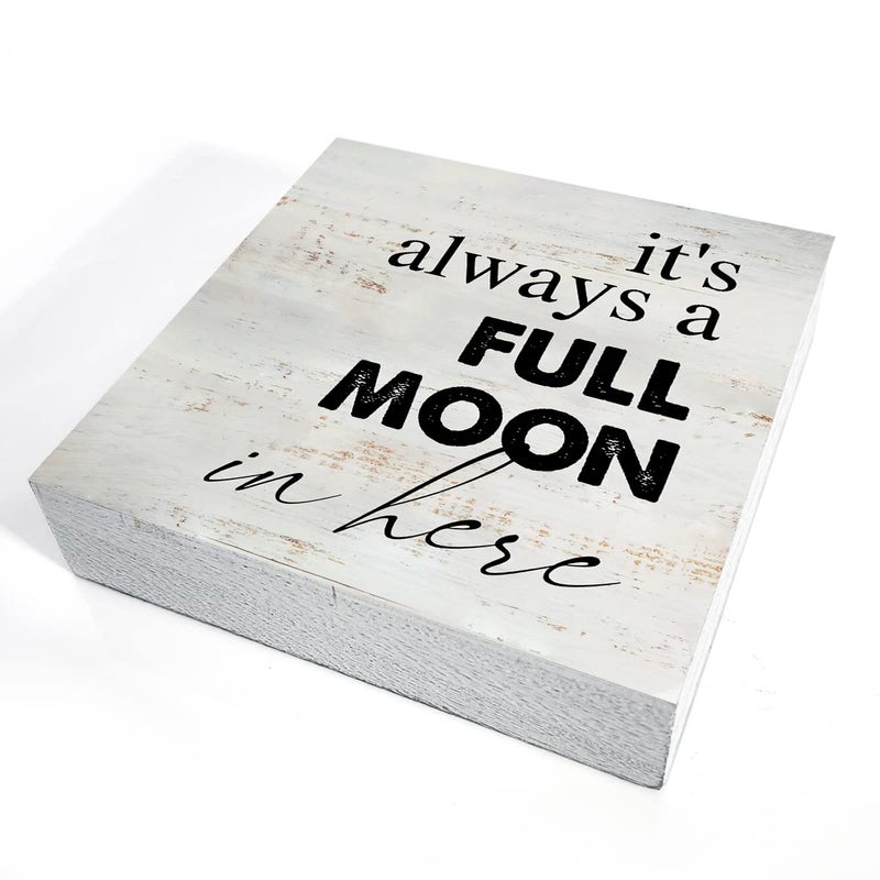 MAVOTEN Rustic Full Moon Bathroom Wood Box Sign Humor Toilet Wooden Box Sign Farmhouse Home Restroom Desk Shelf Decor (5 X 5 Inch) - Image 3