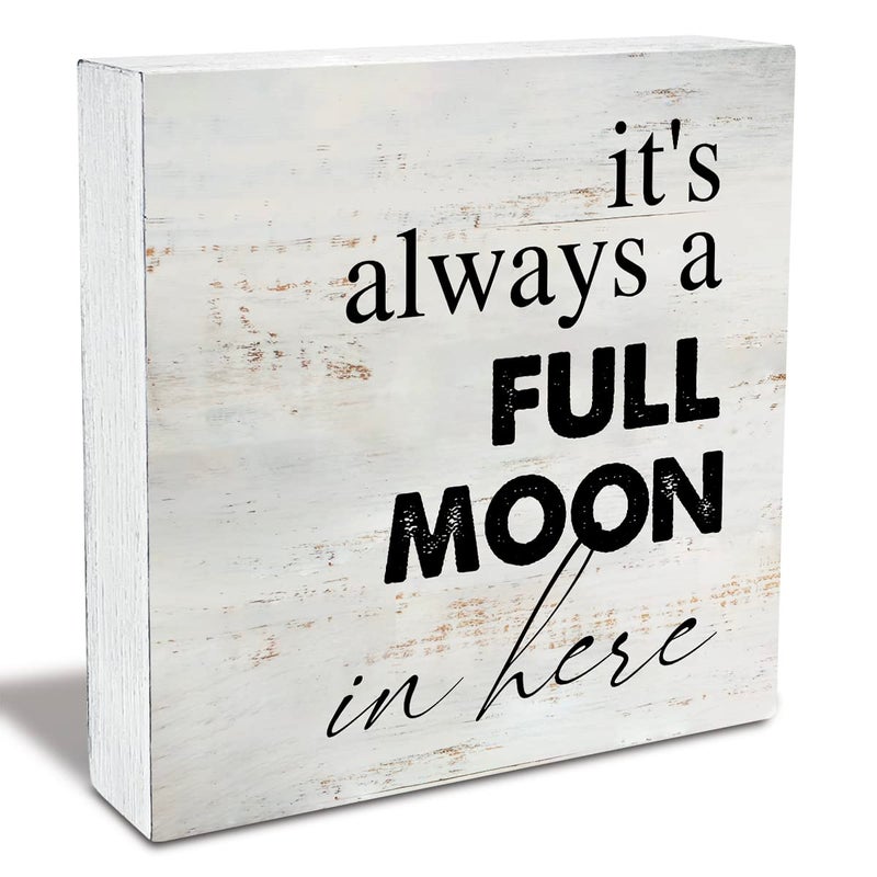 MAVOTEN Rustic Full Moon Bathroom Wood Box Sign Humor Toilet Wooden Box Sign Farmhouse Home Restroom Desk Shelf Decor (5 X 5 Inch) - Image 1