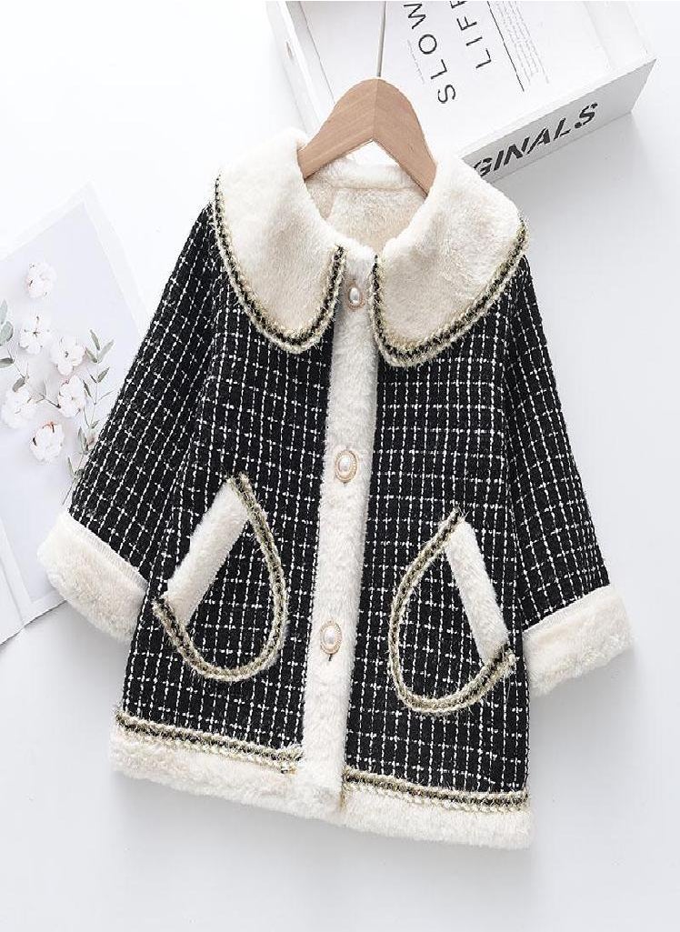 Eckek - Bear Leader Little Girls Clothing 2022 New  Warm Coat Korean Children Sweet Princess Style Mid-length Xiaoxiang Style Fur Collar  Clothes - Image 1