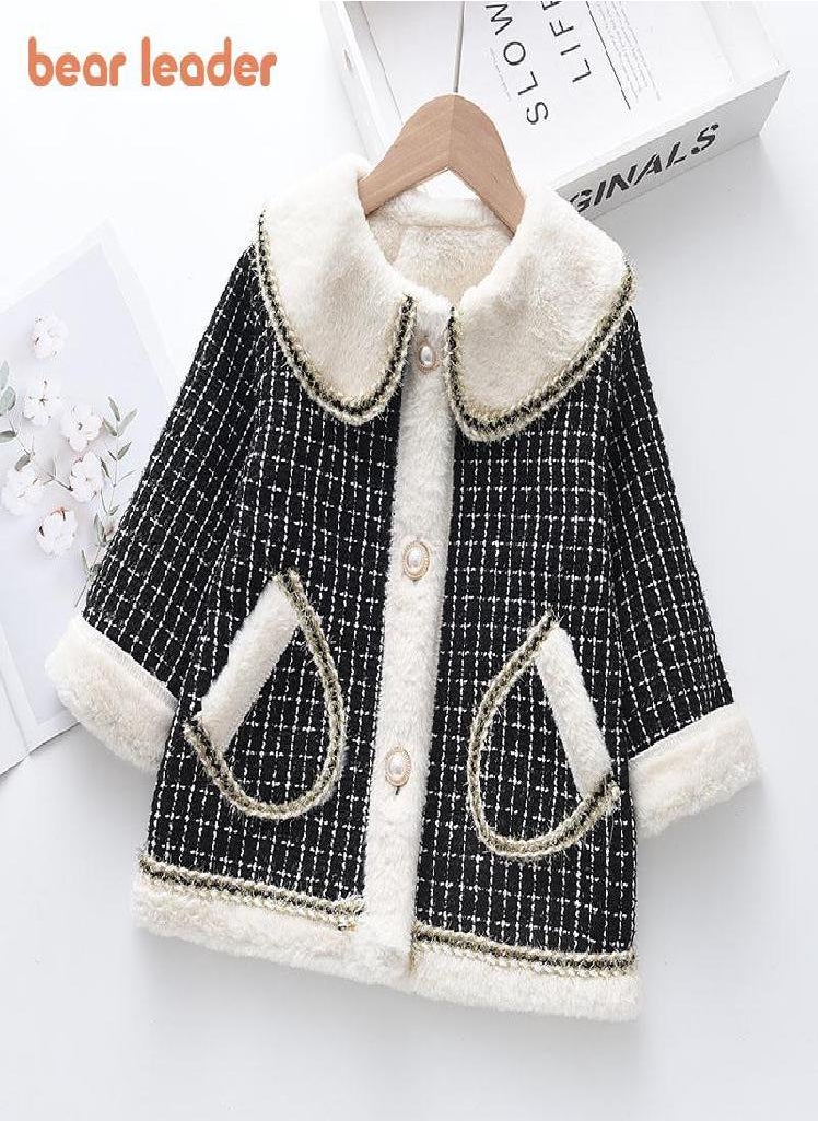 Eckek - Bear Leader Little Girls Clothing 2022 New  Warm Coat Korean Children Sweet Princess Style Mid-length Xiaoxiang Style Fur Collar  Clothes - Image 1