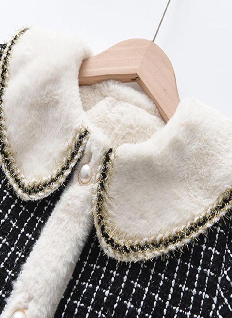 Eckek - Bear Leader Little Girls Clothing 2022 New  Warm Coat Korean Children Sweet Princess Style Mid-length Xiaoxiang Style Fur Collar  Clothes - Image 1